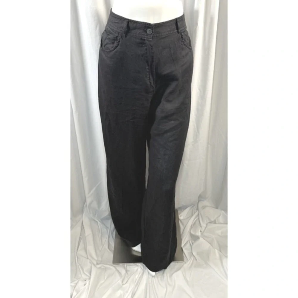 Zara Black Linen Blend High Waisted Wide Leg Trousers XL Resortwear Chic‎  82-03